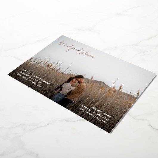 Invitation En Aluminium Brandy Simple Photo Mariage moderne (Rotation)