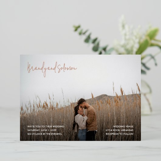 Invitation En Aluminium Brandy Simple Photo Mariage moderne (Debout devant)