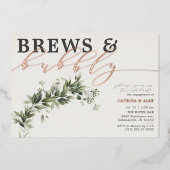 Invitation En Aluminium Brews Bubbly Greenery Rose de la partie d'engageme (Recto)