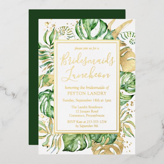Invitation En Aluminium Bridesmaitres tropicales modernes Luncheon Gold (Recto/Verso)