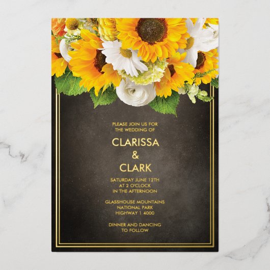 Invitation En Aluminium Bright Moderne Tournesol Jaune Russe Mariage (Recto)