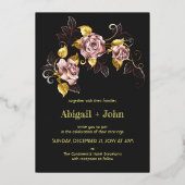 Invitation En Aluminium Broderie florale noire et or (Recto)