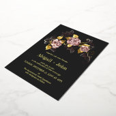 Invitation En Aluminium Broderie florale noire et or (Rotation)