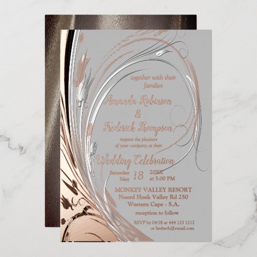 Invitation En Aluminium Bronze Argent et noir abstrait (Recto/Verso)