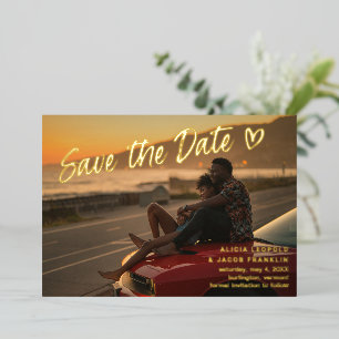 Invitation En Aluminium Brosse Script Coeur Mariage moderne Enregistrer la