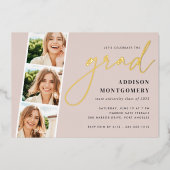 Invitation En Aluminium Brouiller | Photo Strip Graduation Party Gold (Recto)