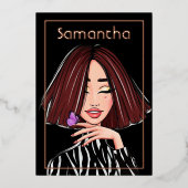 Invitation En Aluminium Brown Haired Girl Birthday Party (Recto)