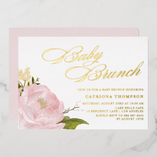 Invitation En Aluminium Brunch Bébé Pivoine Rose Pâle Aquarelle Romantique