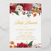 Invitation En Aluminium Brunch botanique pour bébé avec amaryllis et chrys (Recto)