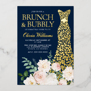 Invitation En Aluminium Brunch & Bubbly Fête des mariées Marine & Gold