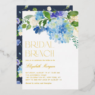 Invitation En Aluminium Brunch de mariage floral à l'hortensia bleu aquare