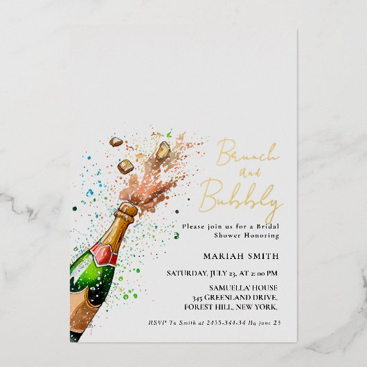 Invitation En Aluminium Brunch Et Bubbly Champagne nuptiale Douche (Recto)