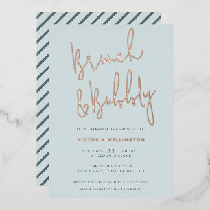 Invitation En Aluminium Brunch et Bubbly Fête des mariées bleu clair or