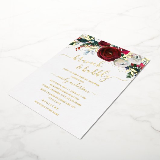 Invitation En Aluminium Brunch Floral Rouge Noel Et Bubbly (Rotation)