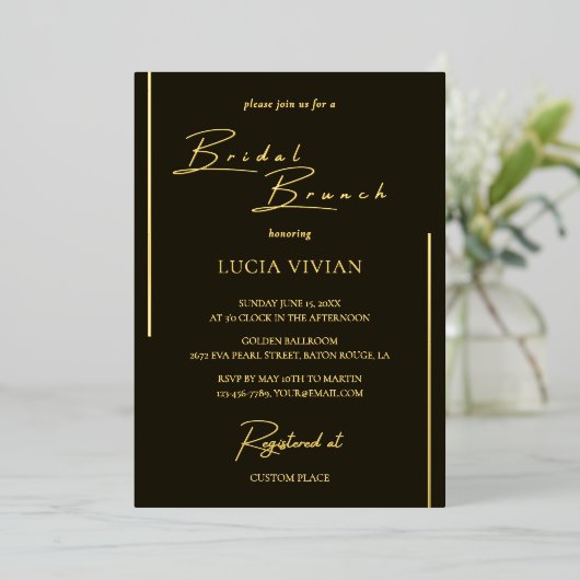 Invitation En Aluminium Brunch nuptial moderne Dark Green Calligraphy (Debout devant)