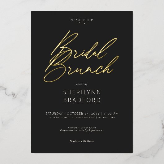 Invitation En Aluminium Brunch nuptial noir et blanc minimal en or (Recto)
