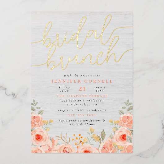 Invitation En Aluminium Brunch nuptial | Rose aquarelle & Script chic Real (Recto)