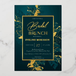 Invitation En Aluminium Brunch nuptial vert émeraude et véritable feuille