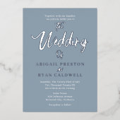 Invitation En Aluminium Brush Calligraphy 4 Photo Mariage bleu (Recto)