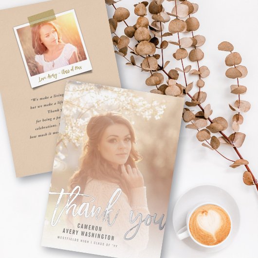 Invitation En Aluminium Brush Script Calligraphie Moderne Photo Graduation