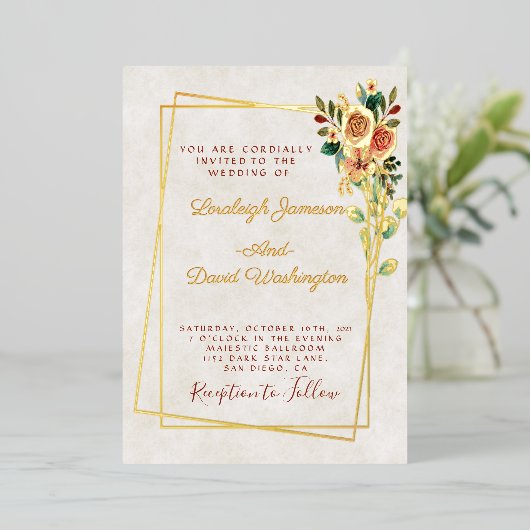 Invitation En Aluminium Budget Joli rose et mariage or (Debout devant)