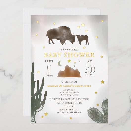 Invitation En Aluminium Buffalo Bison Cactus Desert Stars Baby shower (Enveloppe)