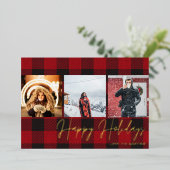 Invitation En Aluminium Buffalo Check 3 Photo Joyeuses Fêtes (Debout devant)