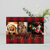 Invitation En Aluminium Buffalo Check 3 Photo Joyeux Noël (Debout devant)