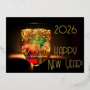 Invitation En Aluminium Bulles d'or et feux d'artifice - Bonne année