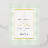 Invitation En Aluminium Bunny Rabbit Mint En vichy Anniversaire Foil Invit (Recto)