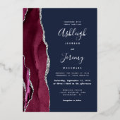 Invitation En Aluminium Burgundy Argent Agate Marine Bleu Mariage moderne (Recto)