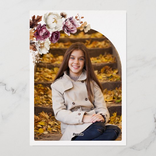 Invitation En Aluminium Burgundy Automne Automne Automne Floral Bat mitzva (Verso)