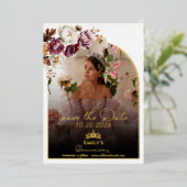 Invitation En Aluminium Burgundy Fall Quinceanera Photo Enregistrer La Dat (Debout devant)