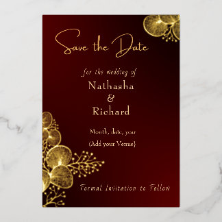 Invitation En Aluminium Burgundy & Glided Floral Elegant Wedding