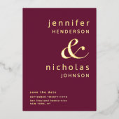 Invitation En Aluminium Burgundy Gold Ampersand Enregistrer le Mariage La (Recto)
