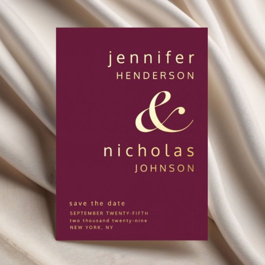 Invitation En Aluminium Burgundy Gold Ampersand Enregistrer le Mariage La