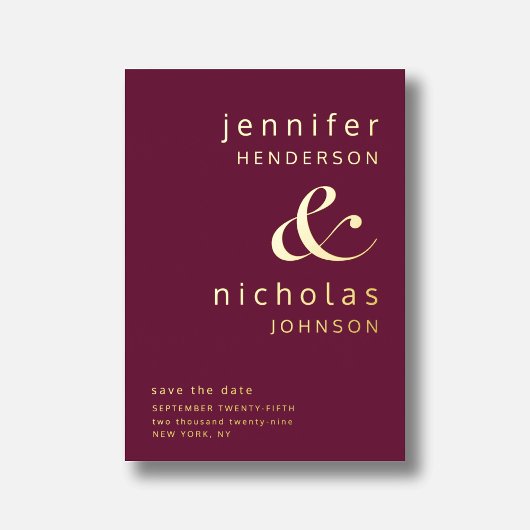 Invitation En Aluminium Burgundy Gold Ampersand Enregistrer le Mariage La