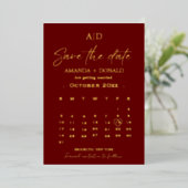 Invitation En Aluminium Burgundy Gold Calendrier Mariage Enregistrer la da (Debout devant)