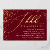 Invitation En Aluminium Burgundy & Gold Confetti Script Surprise Party (Recto)