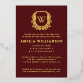 Invitation En Aluminium Burgundy Gold Crest Monogram Graduation Party (Recto)