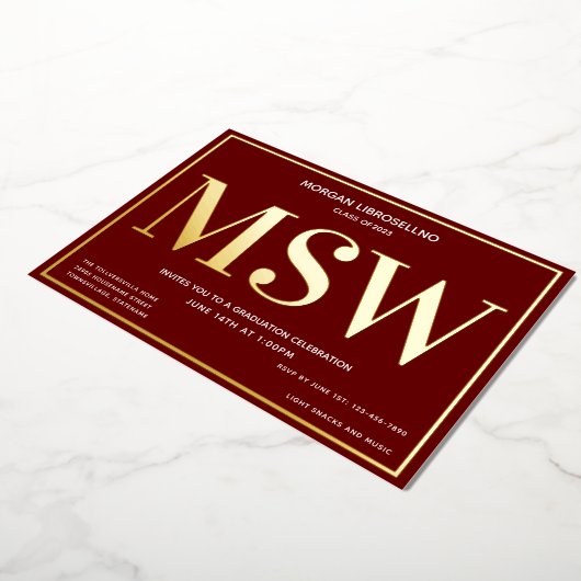 Invitation En Aluminium Burgundy Gold Degree MSW Graduation (Rotation)