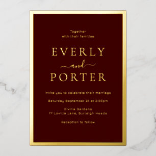 Invitation En Aluminium Burgundy & Gold Elegance Mariage Golden
