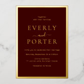 Invitation En Aluminium Burgundy & Gold Elegance Mariage Golden (Recto)