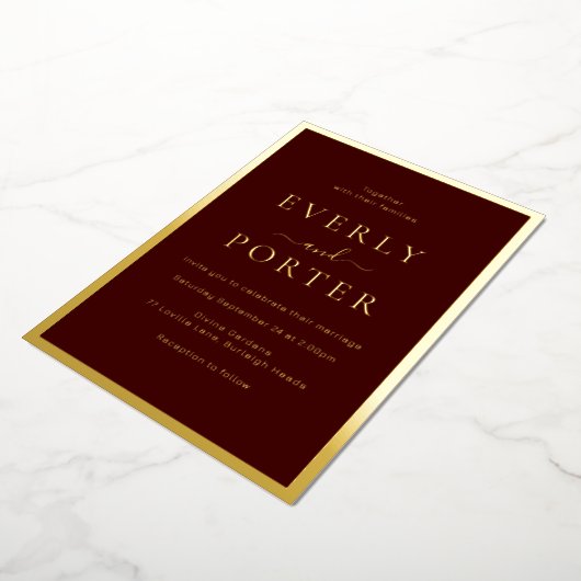 Invitation En Aluminium Burgundy & Gold Elegance Mariage Golden (Rotation)