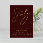 Invitation En Aluminium Burgundy & Gold Foil Script 60e fête d'anniversair (Debout devant)