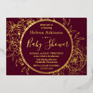 Invitation En Aluminium Burgundy & Gold Modern Peony Toile Baby shower