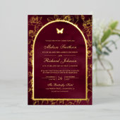 Invitation En Aluminium Burgundy Line Art Arch Papillon Mariage Or (Debout devant)