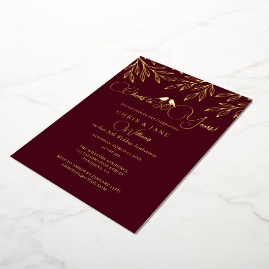 Invitation En Aluminium Burgundy Love Birds 50th Wedding Anniversary (Rotation)