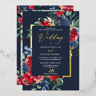 Invitation En Aluminium Burgundy marine floral or script photo mariage