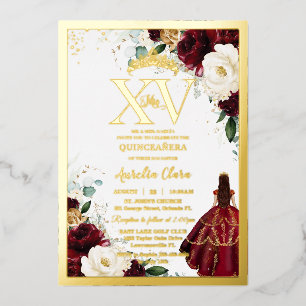 Invitation En Aluminium Burgundy Or Blanc Floral Quinceañera Quince 15